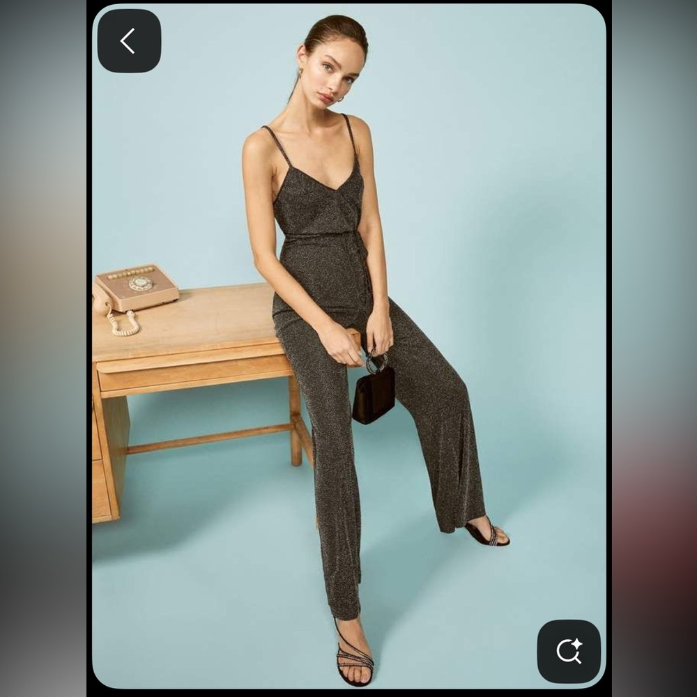 Reformation Black and Gold Sparkle Jumpsuit